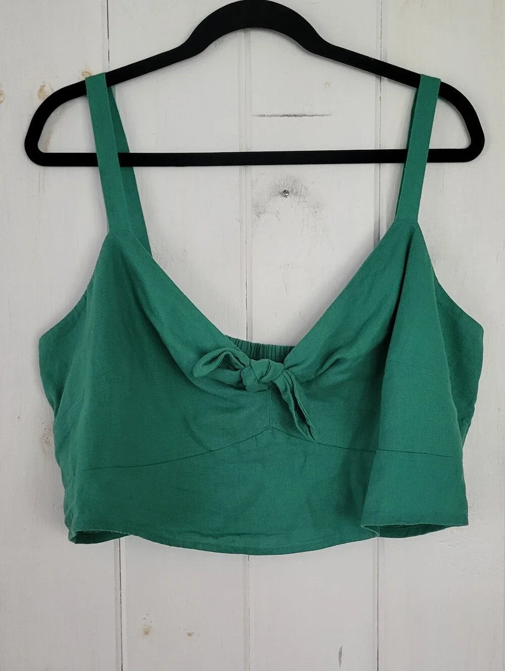 Linen Blend Tie Front Adjustable Crop Tank Top - Picture 1 of 10